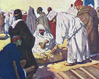 1904 Selling Grain in Mogador, Morocco Original Antique Print - Moroccan Landscape - Morocco - Mounted and Matted - Available Framed
