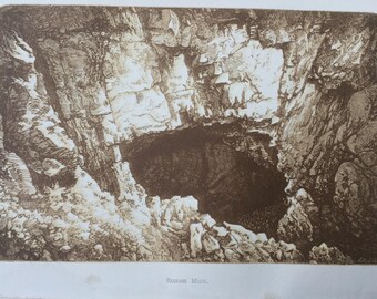 1862 Roman Mine Original Antique Print - Mounted and Matted - Ancient Rome - Landscape Art - Antique Wall Art - Italy - Mining