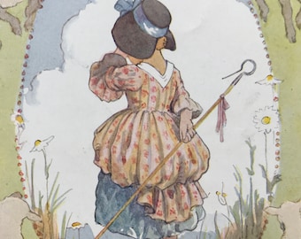 1917 Little Bo-Peep Original Vintage Margaret W. Tarrant Illustration - Matted and Available Framed - Nursery Rhyme