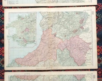 1896 Wales Set of 3 Large Original Antique Maps showing Railways, Stations, Canals, Steam Routs, Parliamentary Boroughs and Divisions