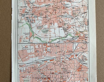 1924 Dortmund Small Original Antique Map - Germany - City Plan