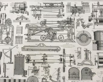 1849 Machinery Diagram Large Original Antique Print - Mounted and Matted - Available Framed - Victorian Technology - Engineering