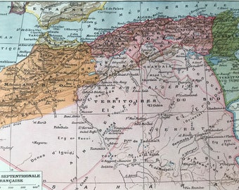 1923 North Africa Original Antique Map - Mounted and Matted - Decorative Art - Wall Decor - Cartography - Morocco - Algeria - Tunisia