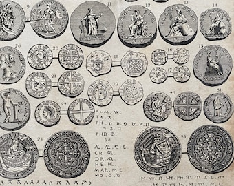 1806 Medals Original Antique Engraving - Coins, Numismatology - Encyclopaedia - Mounted and Matted - Available Framed