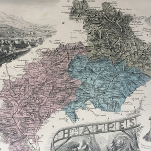 1890 Hautes Alpes Original Antike Landkarte - Departamento Frankreich - Inset Stahlstich - Dekorative Kunst - gerahmt erhältlich - Wanddekoration
