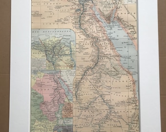 1897 Modern Egypt Original Antique Map - Mounted and Matted - Available Framed