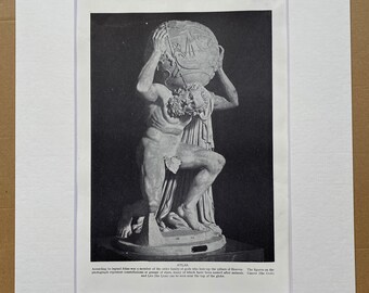 1923 Atlas Statue Original Antique Print - Mounted and Matted - Available Framed