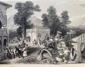 1844 Death of Bishop Heber - Madras, India Original Antique Print - Reginald Heber - Engraving - Mounted and Matted - Available Framed
