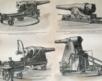 1876 Artillery (Marine and Coastal) Original Antique Print - Available Framed - Naval and Military Decor - Victorian Decor