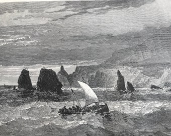 1895 Scene at the mouth of the Russian River Original Antique Wood Engraving - Mounted and Matted - Decorative Art - Available Framed
