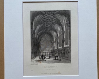 1838 Ely Cathedral - The Lady Chapel Original Antique Engraving - Architecture - Mounted and Matted - Available Framed