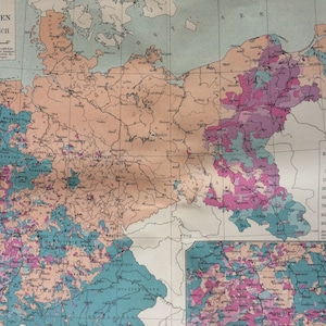 Verteilung der christlichen Konfessionen im Deutschen Reich von 1894 Original Antike Karte - Katholiken & Evangelische gerahmt verfügbar