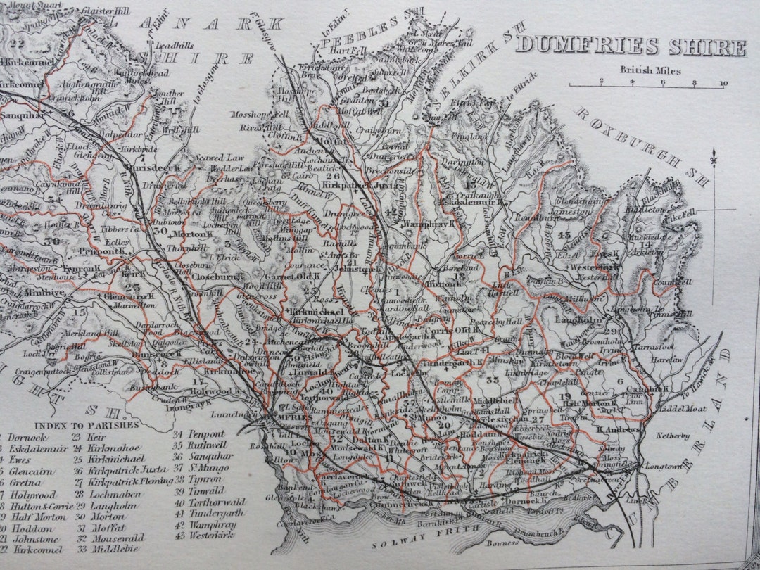 1870 Dumfriesshire Original Antique Map Showing Railways Etsy UK