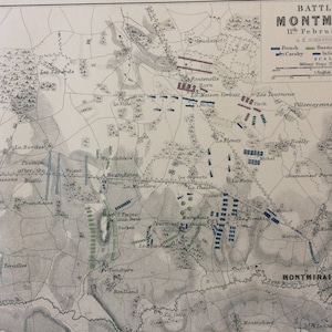 1875 Slag om Montmirail Originele antieke gematteerde kaart - Militaire geschiedenis - Oorlogvoering - Napoleontische oorlogen - Militair decor - Napoleon