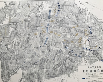 1875 Battle of Echmuhl Original Antique Map - Eckmuhl - Bavaria - Napoleonic Wars - Battle Map - Military History - Available Framed