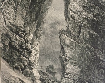 1876 The Breche de Roland (Roland's Breach) Original Antique Wood Engraving - Mounted and Matted - Aragon - Spain - Landscape - Mountain
