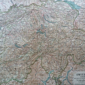 1903 Svizzera e Liechtenstein Mappa antica originale di grandi dimensioni - Mappa murale - Arredamento per la casa - Cartografia - 11 x 16 pollici - Mappa dettagliata