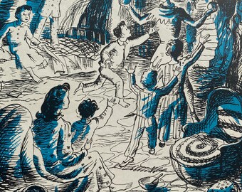 1940s Peter Pan Illustration Original Vintage Print - Mounted and Matted - Nursery - Children Room Decor  - Available Framed