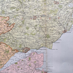 1902 Dundee und Perth Original Antike Landkarte - Große Wandkarte - Schottland - Forfar, Fife, Perth