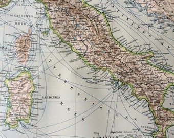 1896 Italy Original Antique Map - Available Framed - Cartography - Vintage Map