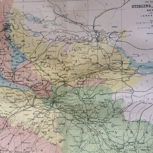 Carte ancienne originale des comtés de Stirling, Dumbarton, Renfrew et certaines parties de Lanark et d'Ayr de 1868 - Comté d'Écosse - Écosse - Décoration murale