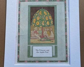 1925 The Princess and the Apple Tree Original Antique Print - A.A. Milne - Nursery Decor - Mounted and Matted - Available Framed