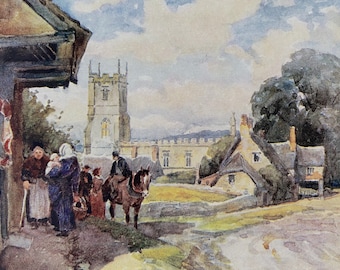 1922 Warwickshire, Long Compton Original Antique Print - England - Mounted and Matted - Available Framed