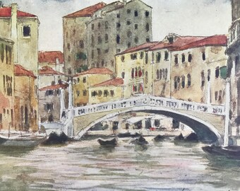 1904 Bridge near the Palazzo Labia Original Antique Print - Venice - Italy - Mounted and Matted - Available Framed