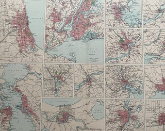 1922 AMERICAN CITIES Large Original Antique Times Atlas Map - Chicago - NYC - San Francisco - Washington - New Orleans - Baltimore - Toronto