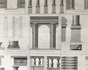 1849 Greco-Roman Column Architecture Original Antique Engraving - Mounted and Matted - Available Framed - Ancient Rome - Victorian Decor