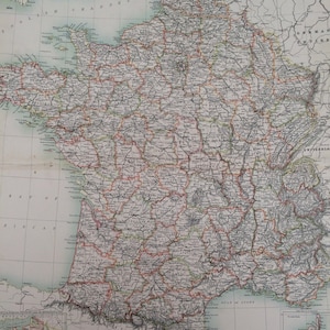 Mapa antiguo original de Francia de gran tamaño en blanco y negro de 1898 - Decoración francesa - Decoración parisina - Decoración de pared - Idea de regalo