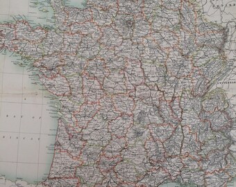1898 France Extra Large Original Antique A & C Black Map - French Decor - Parisian Decor - Wall Decor - Gift Idea