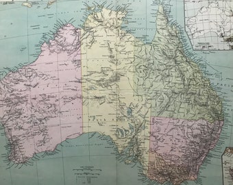 1903 The Commonwealth of Australia Original Antique Map with inset Population Map - Inset map of Tasmania - Vintage Large Wall Map