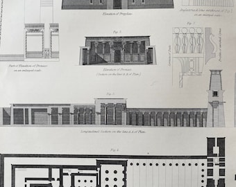 1875 Egyptian Architecture Original Antique Print - Egypt - Pronaos - Mounted and Matted - Available Framed