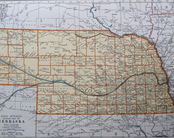 1937 Nebraska Original Vintage Map - United States - US State Map - Available Framed