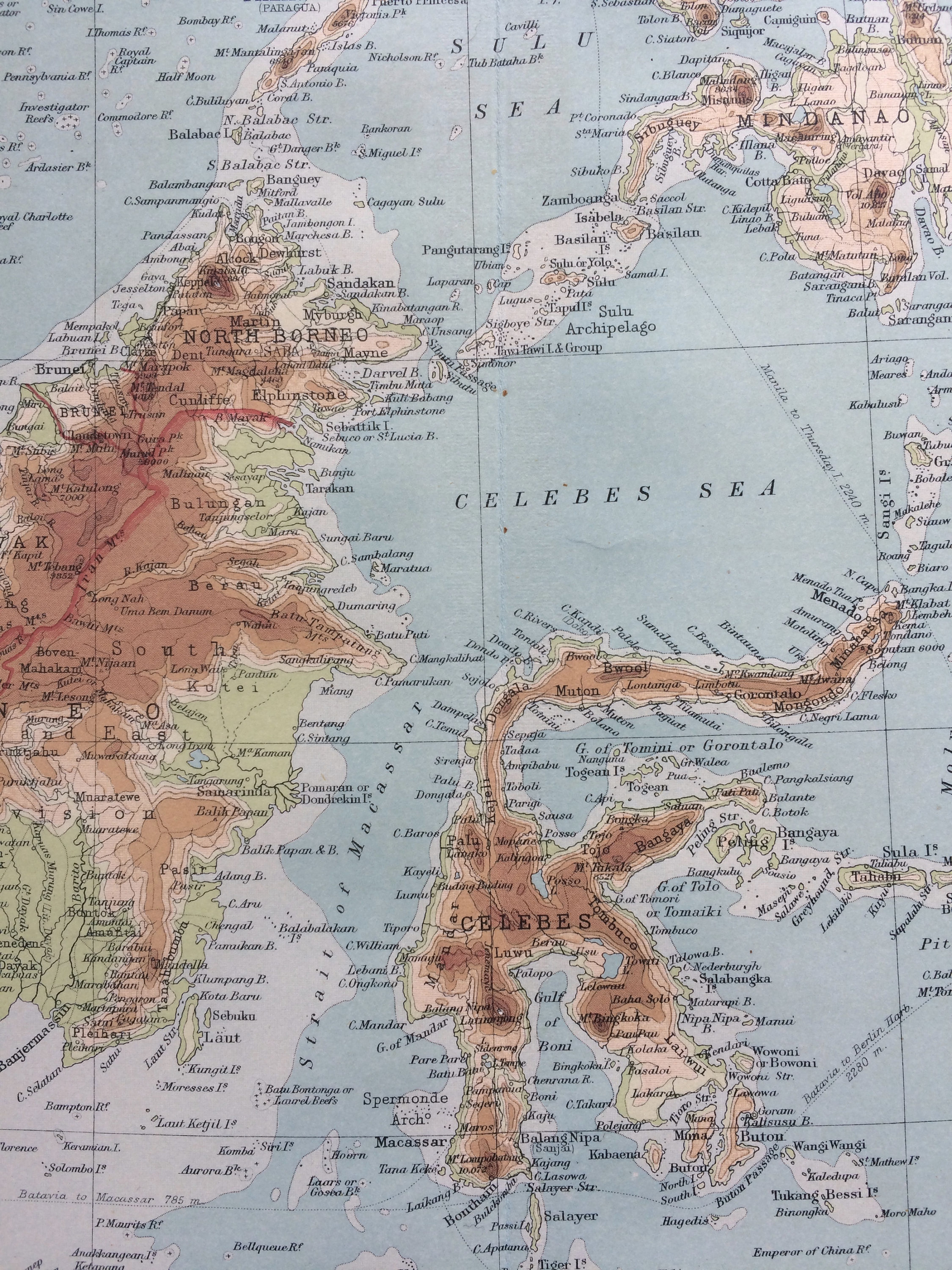 1922 Malay Archipelago Large Original Antique Times Atlas Physical Map