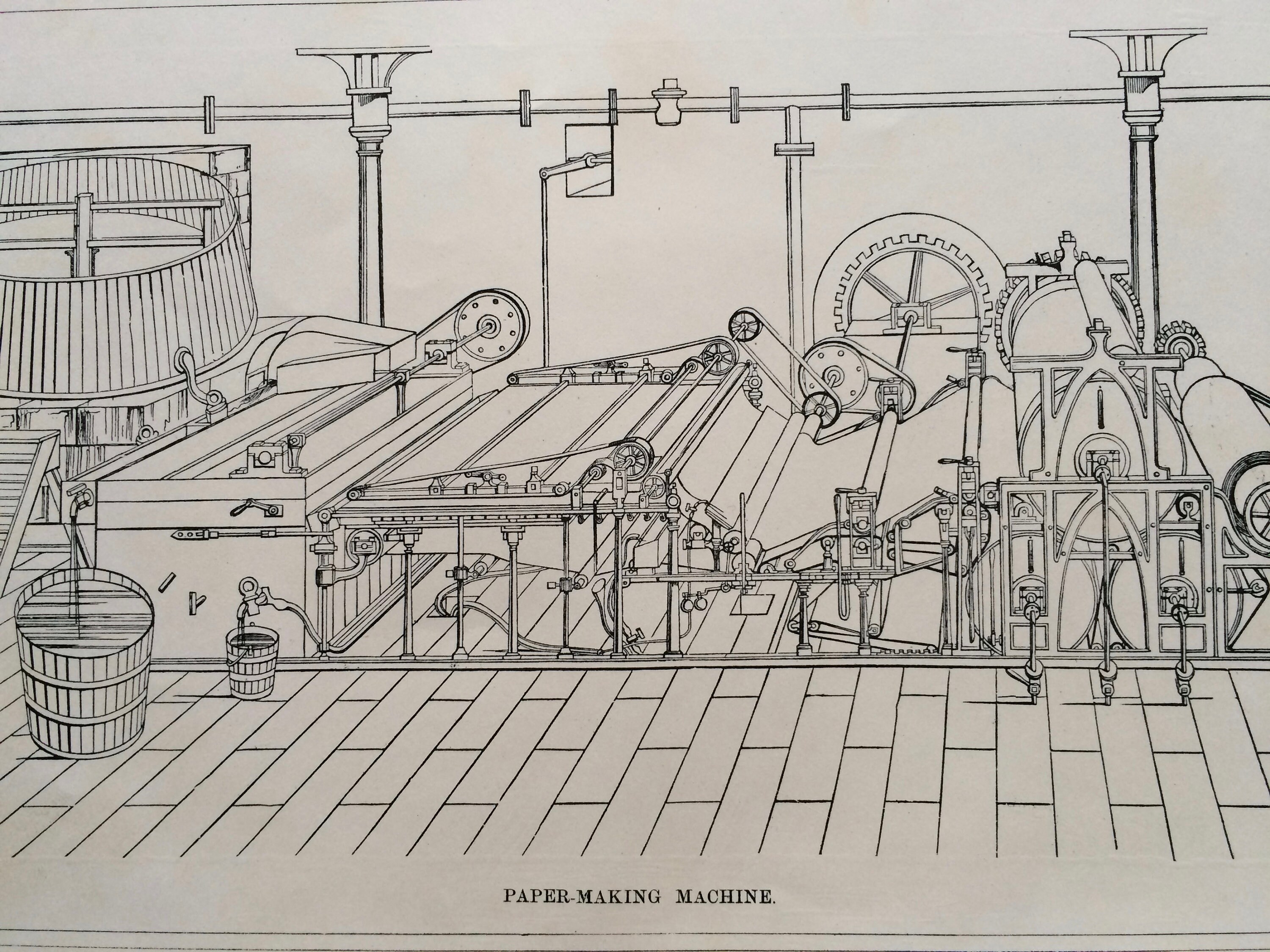 1867 Paper Machine Original Antique Encyclopaedia Illustration