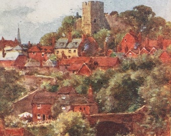 1913 Lewes Castle Original Antique Print - Sussex - England - Mounted and Matted - Available Framed