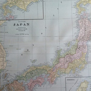 1901 JAPAN Große Original Antike Landkarte, 57 x 37 cm, Wohnkultur, Kartographie, Geographie, Vintage Dekor