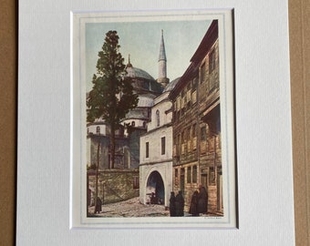 1940s Great Mosque, Uskudar, Turkey Original Vintage Print - Valideh Jami - Mounted and Matted - Available Framed