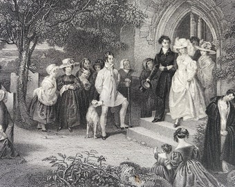 1836 The Wedding Original Antique Print - Engraving - Portrait - Mounted and Matted - Available Framed
