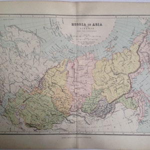 central asia caucasus siberia antique asia vintage 1887 RUSSIA IN ASIA map colour historical original central asia caucasus siberia antique asia vintage 1887 RUSSIA IN ASIA map colour historical original