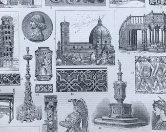 1897 Italian Art and Architecture Original Antique Print - Italy - Mounted and Matted - Available Framed