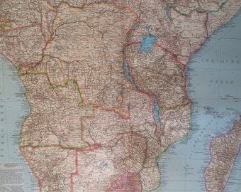 1914 EQUATORIAL AFRICA Large Original Antique Map, 17 x 22 inches, historical wall decor, Debes Atlas, Home Decor, Cartography