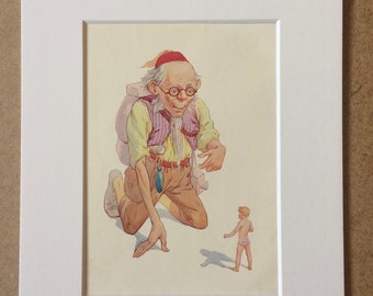 1920 Original Vintage Harry Theaker Water Babies Illustration - Matted and Available Framed - Nursery Decor - Children's book