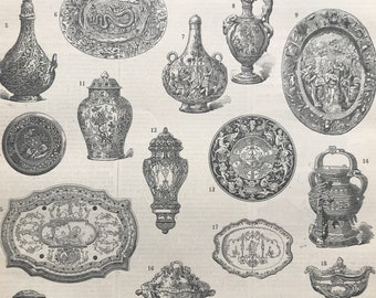 1897 Earthenware Original Antique Print - Pottery - Mounted and Matted - Available Framed