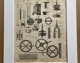 1806 Pump Original Antique Engraving - Engineering - Technology - Encyclopaedia - Mounted and Matted - Available Framed