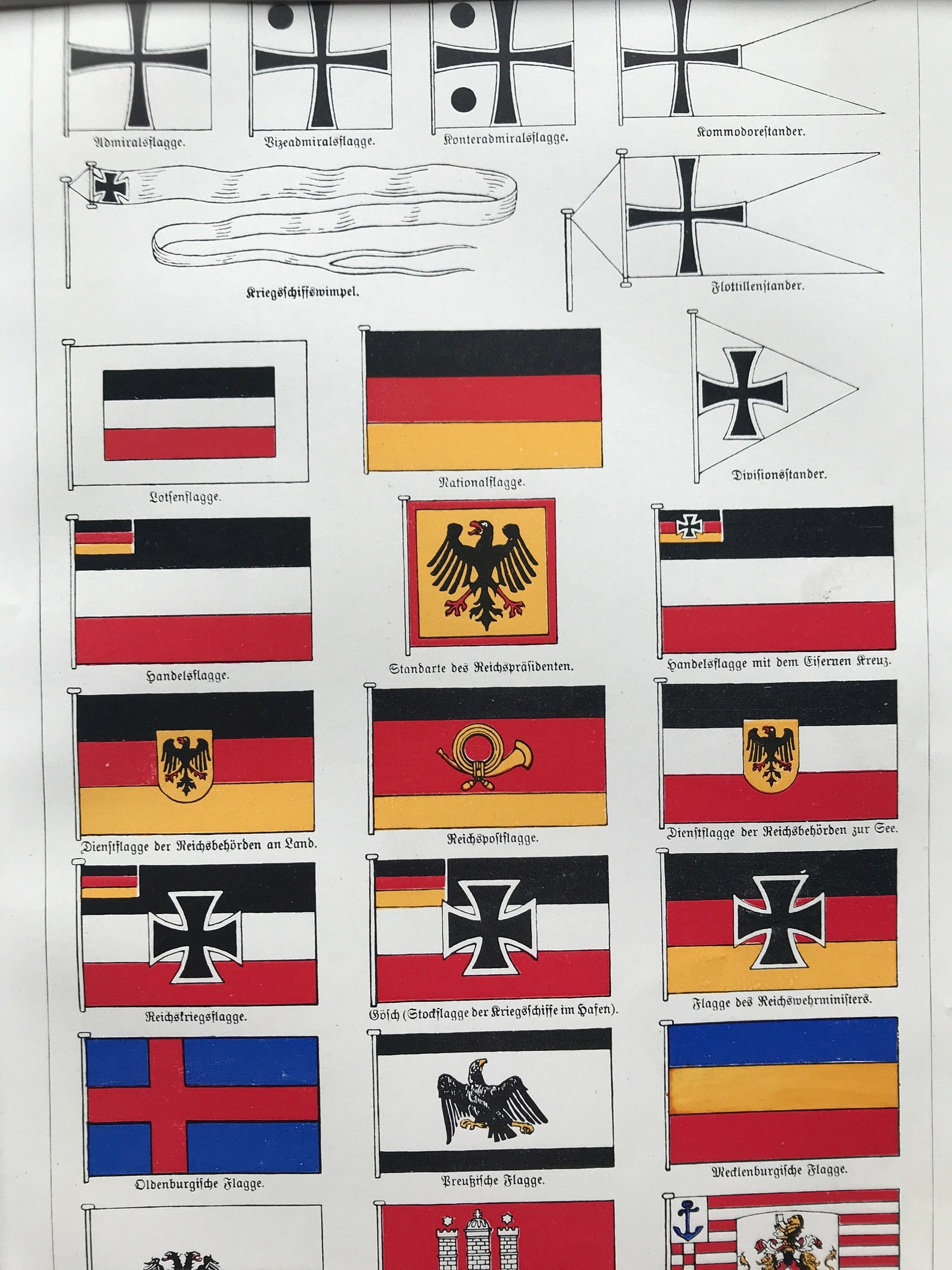 1924 German Flags Original Antique Lithograph Mounted and Etsy