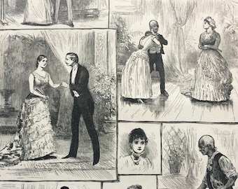 1883 Sketches from Young Folks Ways at the St James' Theatre Original Antique Engraving, Victorian Decor, Acting, Gift for Actor, Actress