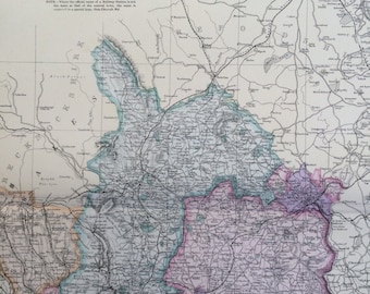 1907 MONMOUTHSHIRE large original antique map, 20.5 x 13.5 inches, historical wall decor, George W Bacon map